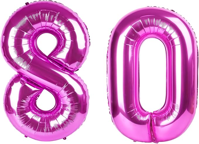 40 Inch Large 80 Balloon Numbers Rose Purple Big Foil Number Balloons Giant Helium Happy Birthday Party Decorations for Man and Women, Huge Mylar Anniversary Party Supplies