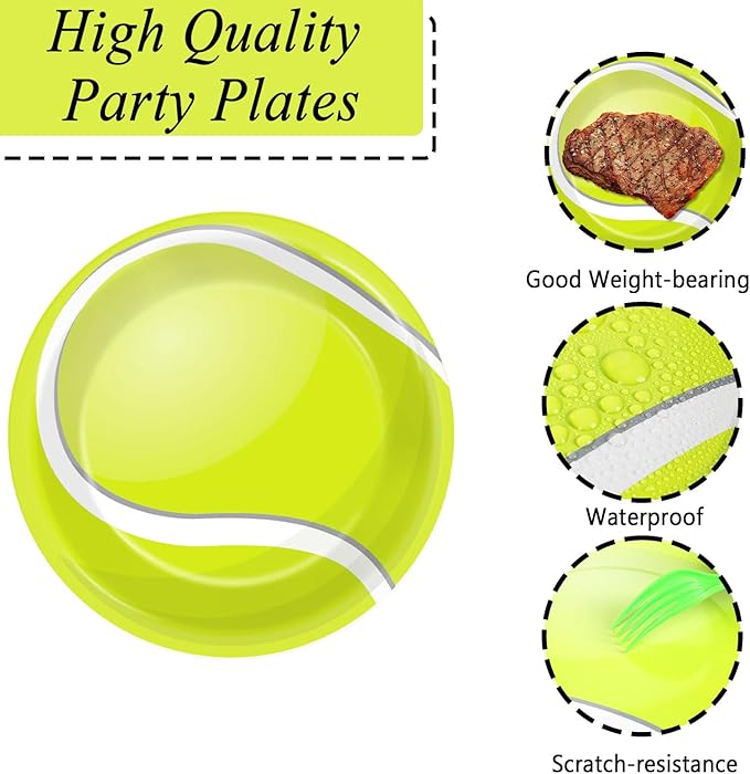 Qyeahkj 50 Guests Tennis Plates and Napkins Party Supplies Tennis Ball Birthday Party Decorations Disposable Tableware Set Sports Dinnerware Favor for Kids Baby Shower Decorations, 200PCS