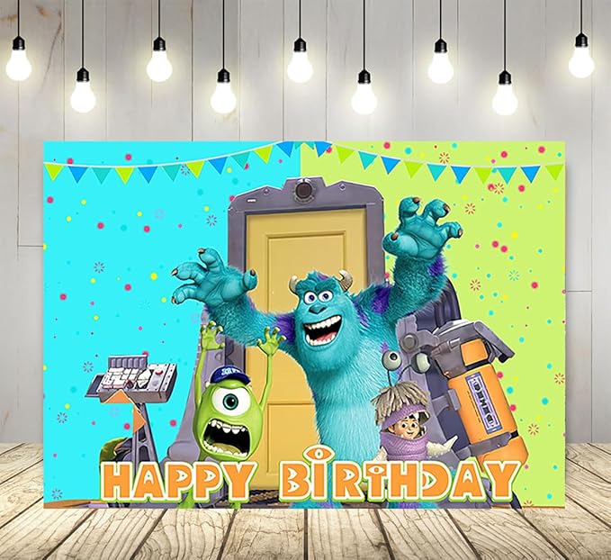 Green Monster Inc Backdrop for Birthday Party Supplies 5x3ft Monster Inc Boo Theme Baby Shower Banner for Birthday Party Cake Table Decoration HM547E