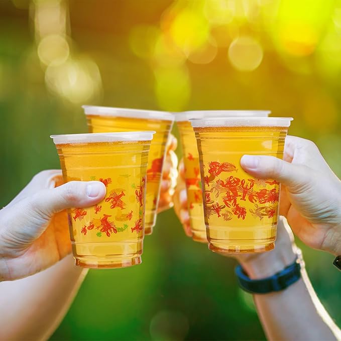 Kochorie 16 Oz Plastic Crawfish Boil Cups 60 Pcs Crawfish Party Supplies Clear Cups Plastic Drinking Cup Lobster Cups Crawfish Boil Party Cups for Lobster Seafood Party Birthday Decoration
