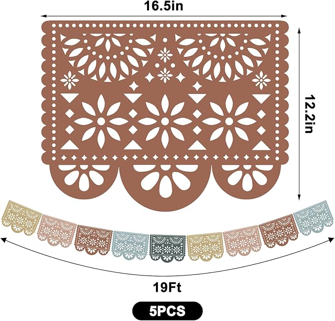 Whaline 5 Pack Mexican Fiesta Hanging Banner Decoration 95Ft Boho Color Cielito Lindo Papel Picado Plastic Bunting Garland for Wedding Baby Shower Cinco De Mayo Fiesta Birthday Party Supplies