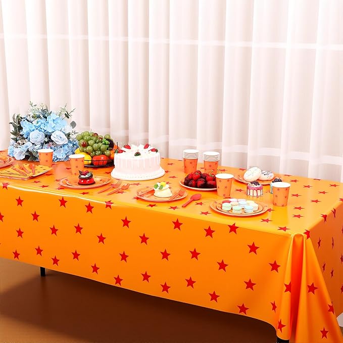 Oudain 170 Pcs Anime Tableware Set Anime Theme Party Supplies 24 Sets Yellow and Red Stars Print Disposable Plates Napkin Cup Fork Knife Spoon Tablecloth for Anime Party Decorations