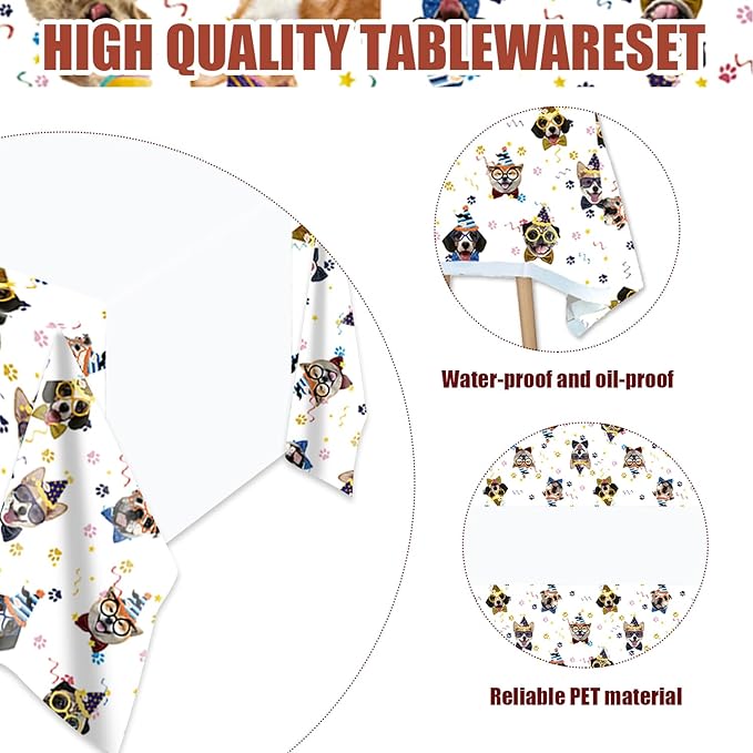 41pcs Dog Party Supplies,Pet Dog Birthday Party set Include dessert plate,Napkin and Tablecloth,Used for Dog Birthday Party Decoration