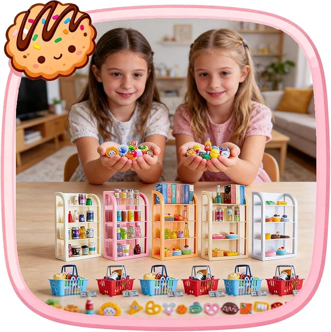 164pcs Miniature Supermarket Shelves Furniture Model 4 Layers Shelf Display Rack Doll House Accessory Storage Bookshelf Accessories Mini Locker Decor Food Drink Bottle Toy Cosplay Game Party