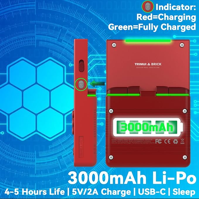 Trimui Brick Handheld Game Console 3.2-inch 1024 * 768 IPS Screen 3000mAh Trimui-brick Opensource System with Portable Case and Screen Protector Red