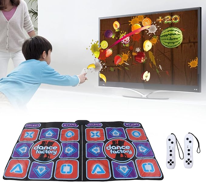 Double Player Dance Mat, PC USB Dancing Mat Compatible for PC AV Video Game, Musical Electronic Dance Mat Pad Blanket Gifts Toys for Kids, Adults, Plug