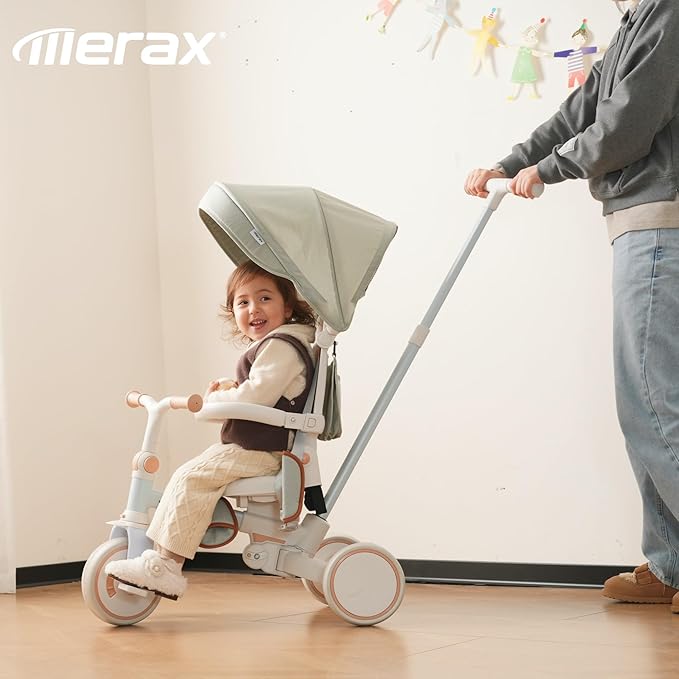 Merax 7-in-1 All-Terrain Kids Tricycle Stroller Foldable Toddler Tricycle with Adjustable Push Handle