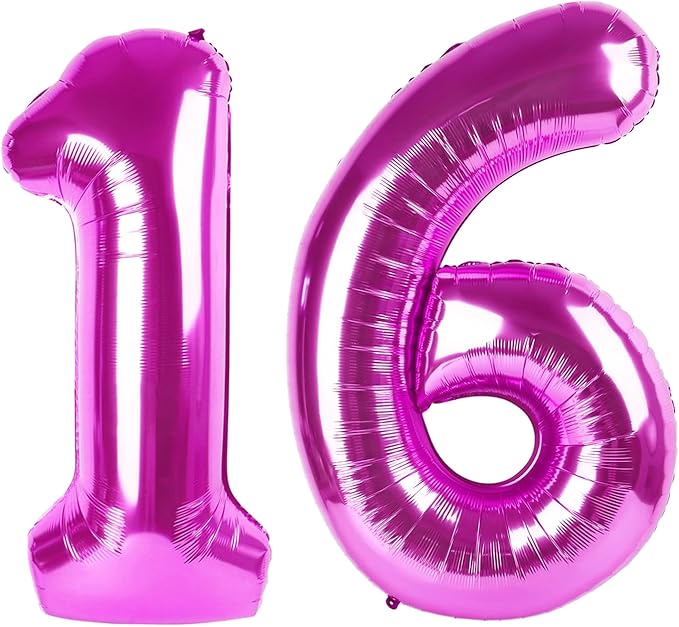 40 Inch Large 16 Balloon Numbers Rose Purple Big Foil Number Balloons Giant Helium Happy Birthday Party Decorations for Man and Women, Huge Mylar Anniversary Party Supplies