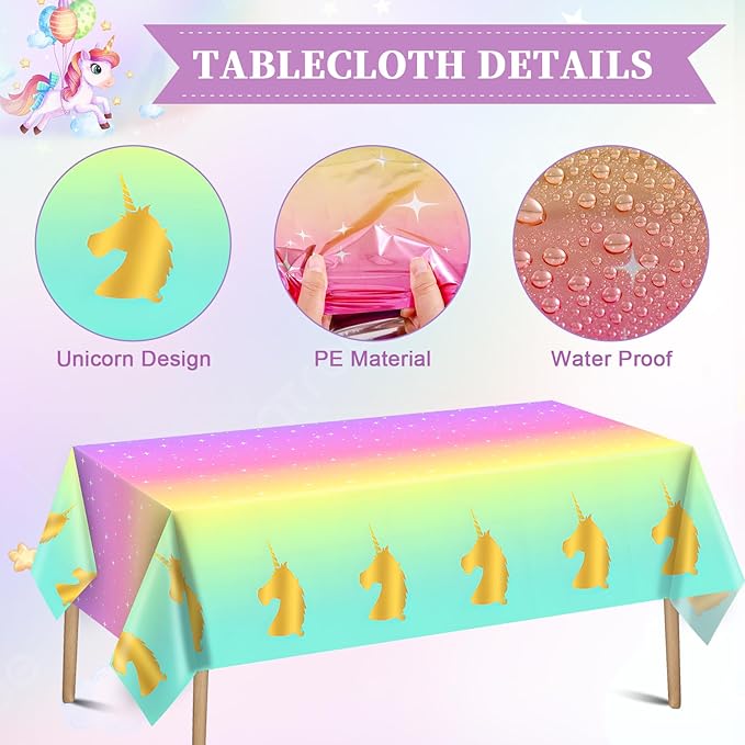 Winrayk 144Pcs Purple Unicorn Party Decorations Birthday Supplies for Girls, Purple Pink Blue Balloon Arch Kit with Backdrop Tablecloth Foil Balloons, Kids Rainbow Unicorn Themed Birthday Decorations