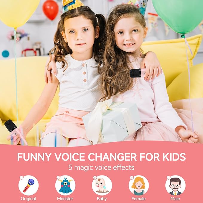 Mini Karaoke Machine with 2 Wireless Microphones for Kids and Adults,Portable Karaoke Machine with Voice Changer,Birthday Gifts for Girls and Boys