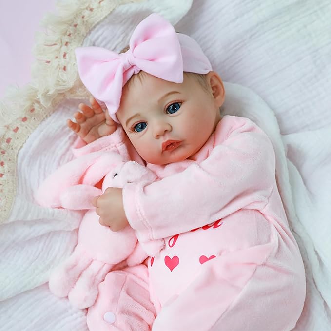 WOOROY Lifelike Reborn Baby Dolls - 18 Inch Real Baby Doll Girl Vinyl Body Realistic Newborn Real Life Baby Dolls with Open Eyes, Handmade Poseable, Gift with Doll Accessories for Kids 3+