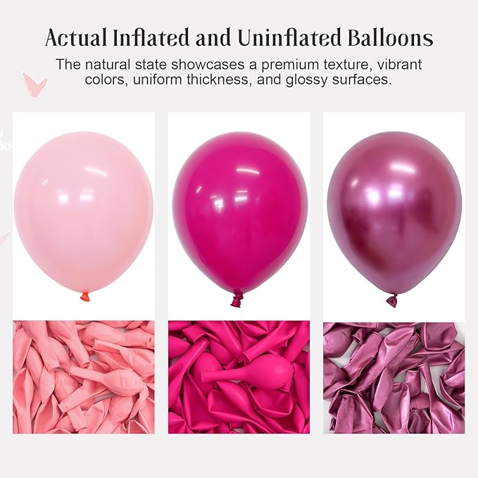 CVPARTON Pink Balloons Set, 55 PCS Metallic Pink Balloons, Baby Pink, Hot Pink 12 Inch Latex Balloon for Girls Women Birthday Party, Bridal Shower, Baby Shower, Wedding, Princess Party Decoration
