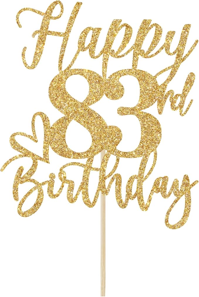 Happy 83rd Birthday Cake Topper, Birthday Decorations for Men/Women, Cheers to 83 Years, Hello 83, Party Supplies Gold Glitter