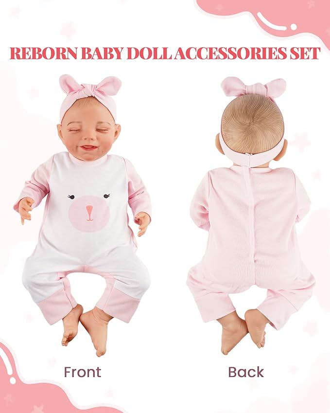 BABESIDE 2 PCS Reborn Baby Doll Clothes with Hat for 17-22 Inch Dolls, Bunny Baby Dolls Outfit Accessories Set BabyClothing,Girls
