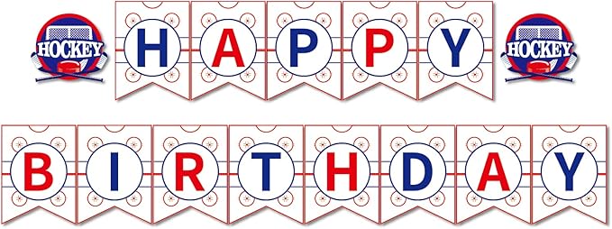 Hockey Birthday Party Supplies - Happy Birthday Banner for Kids Boys Girls Hockey Fans - Decoration