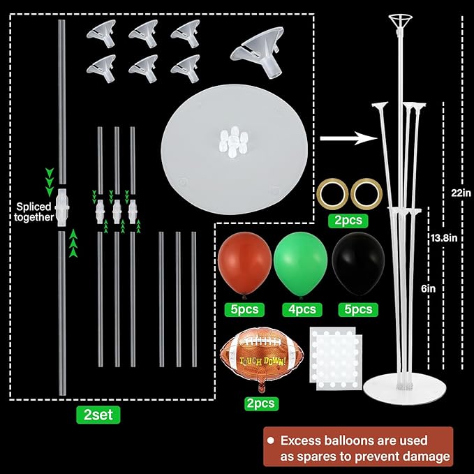 Football Party Balloons Stand Kit 2 Sets with 2 Rugby Ball Foil Balloons Football Themed Party Balloon Centerpiece for Tables for Game Sports Graduation Birthday Footballs Themed Decorations