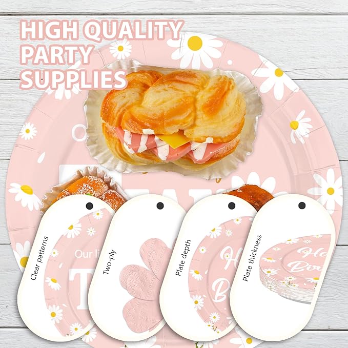168Pcs Daisy 2nd Birthday Party Decoration Two Groovy Birthday Plates Napkins Cups Forks Knives Spoons Our Little Daisy is Turning Two Paper Tableware for Girls 2 Year Old Party Supplies Serves 24