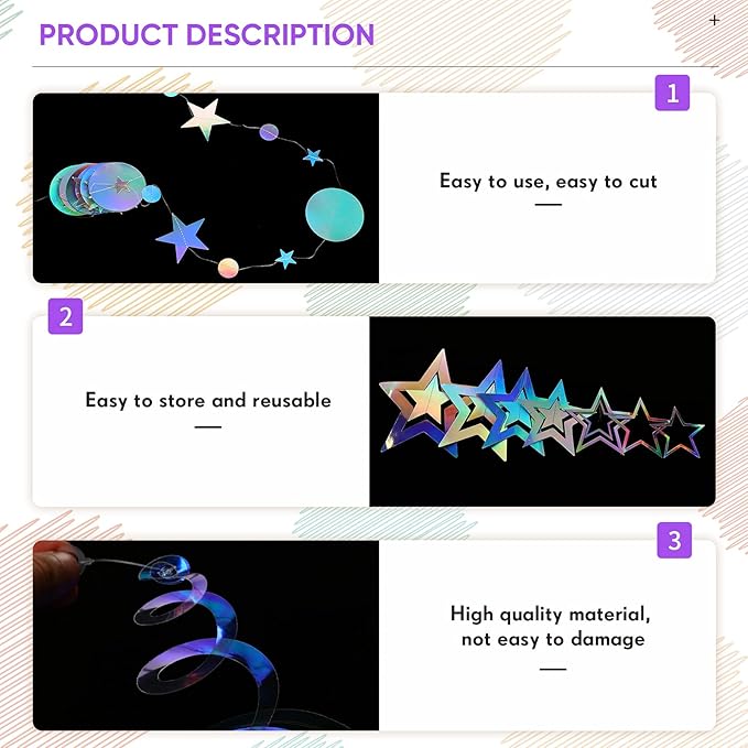 37 Pieces Iridescent Holographic Party Decorations Glitter Swirl Streamer Galaxy Garland Hanging Bling Star Party Supplies Circle Dot Swirl Streamer for Wedding Disco Birthday Decorations