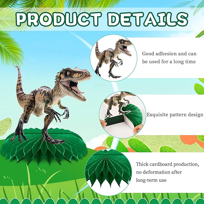 10 Pcs Dinosaur Party Decorations, Dinosaur Birthday Decorations Dinosaur Centerpieces for Birthday Party 3D Dino Honeycomb Table Decorations Jungle Animal Theme Table Decor For Boys Girls