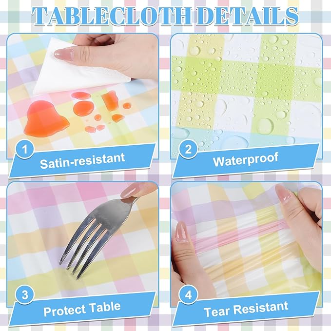 3 Pack Pastel Plastic Tablecloth, 54 x 108 Inch Disposable Easter Tablecloth Waterproof Rectangle Table Cover for Easter Party Decorations