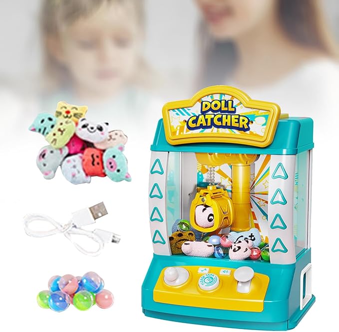 Mini Vending Machine Electronic Small Toys Best Gifts Claw Machine Arcade Game for Kids Girls Boys Toddlers Children, Green 10 Dolls