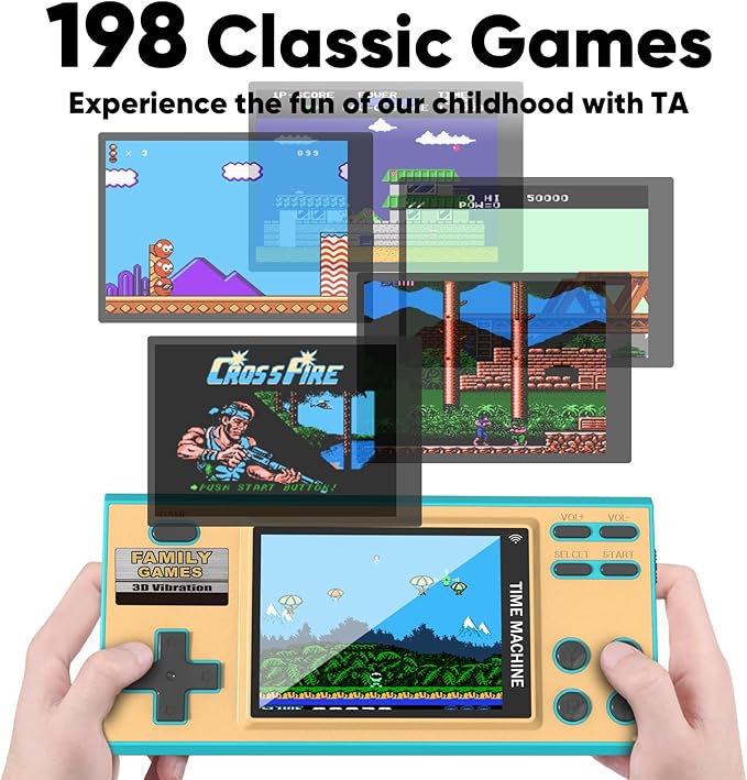 EASEGMER Handheld Games for Kids, Built-in 198 Classic Plug and Play Games, 3 Inch Portable Video Games Player Best Kids Electronic for Boys Ages 4-12 (Blue)