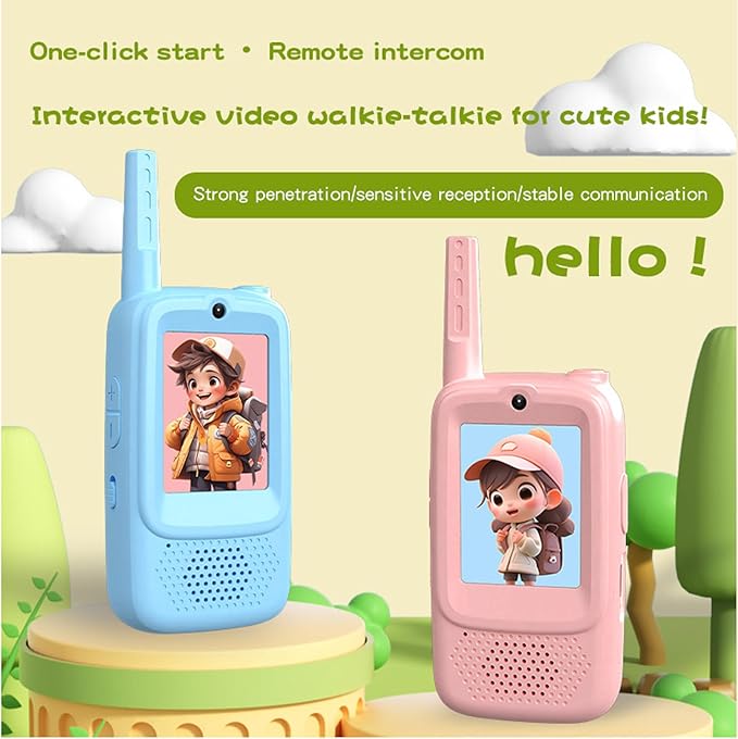Children's Video Walkie-talkies, 2PCS Video Walkie-talkies for Children, Indoor and Outdoor Toys, Outdoor, Camping, Hiking for Boys and Girls, Ages 3-12 (Blue/Pink)
