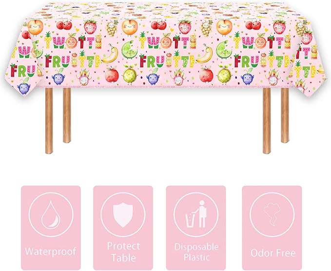 2 Pcs Twotti Frutti Tablecloth Summer Fruit Two Years Old Table Covers for Luau Fruit Lemon Watermelon Pineapple Strawberry Theme Girls 2nd Birthday Party Decorations Supplies