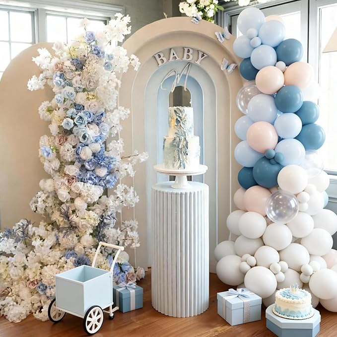 FunHot Dusty Blue Balloons, 50 Pcs Pastel Blue White Latex Balloon, 12 Inch Ivory Transparent Helium Balloons for Boy Baby Shower Men Birthday Graduation Wedding Anniversary Proposal Party Decor