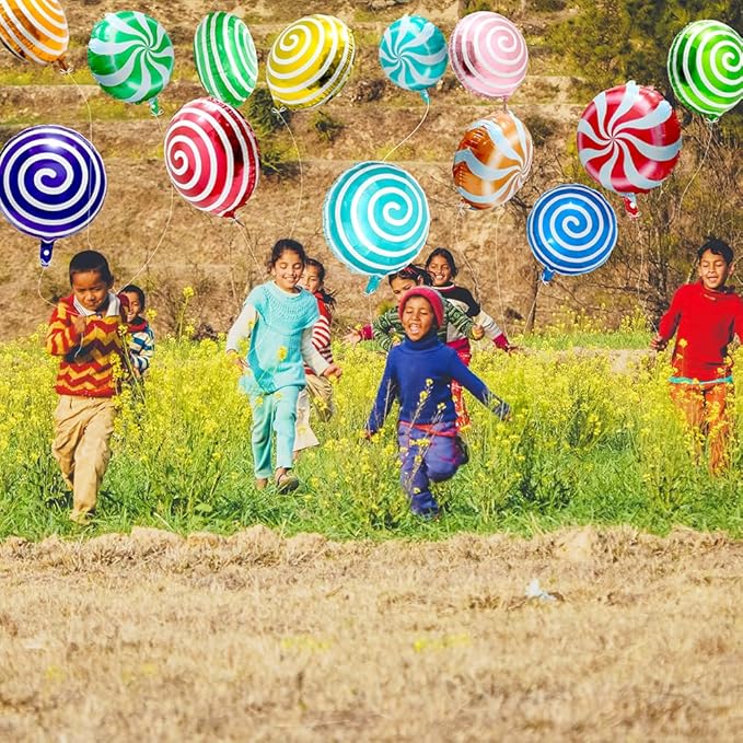Round Lollipop Balloon Sweet Candies Lollipop Party Decorations For Birthday Thanksgiving Baby Shower Wedding, 14 Pack Colorful Windmill Lollipop Balloons Dessert Food Swirl Candyland Party Supplies