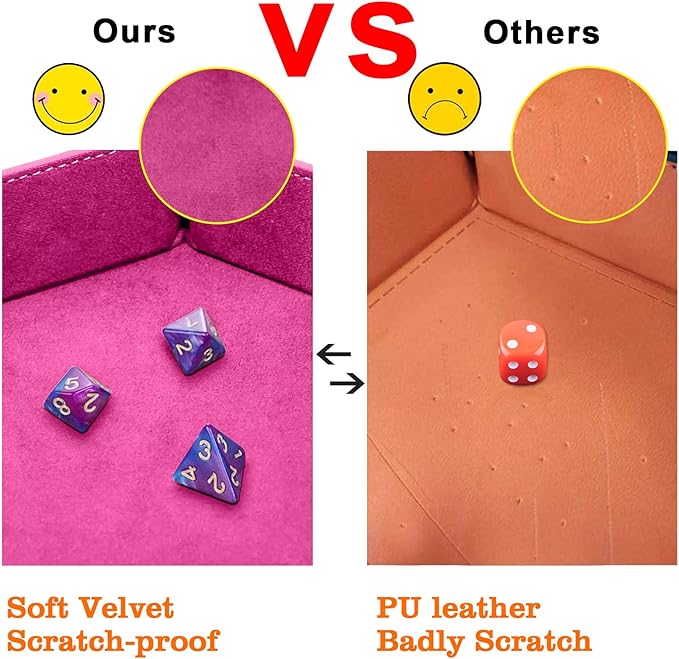 SIQUK 2 Pieces Dice Tray PU Leather Dice Folding Hexagon Tray Dice Holder for Dice Games Like RPG, DND and Other Table Games (Pink, Gray)