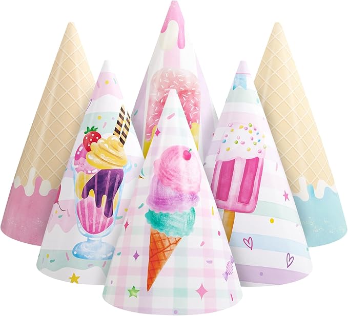 WERNNSAI Birthday Party Hats - 12 Pcs Birthday Party Supplies Cone Hat Headbands Colorful Paper Party Hats for Kids