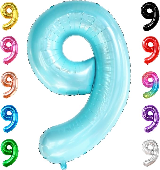 KatchOn, Giant Light Blue Number 9 Balloon - 40 Inch | Foil 9 Birthday Balloon for 9th Birthday Decorations | 9th Anniversary Decoration | Green Party Decoration