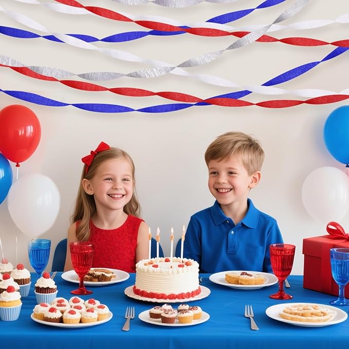 Red White and Blue Decorations, 8 Rolls Streamers Party Decorations Crepe Paper Streamers for 4th of July Decorations, Patriotic Decorations, Memorial Day Decorations, Birthday Party Decor
