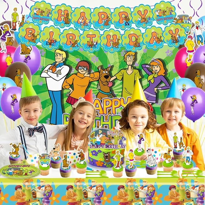 Dog Birthday Party Decorations Supplies, Including Birthday Banner, Tablecloth, Backdrop, Hanging Swirls, Balloons, Cake Toppers, Plates, Forks, Spoons for Dog Party Supplies
