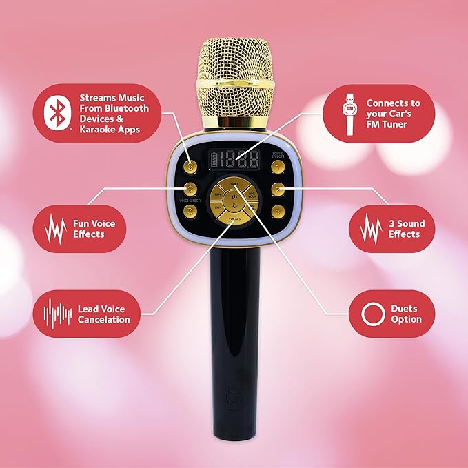 Carpool Karaoke Machine for Kids & Adults, Carpool Karaoke The Mic 2.0 - Wireless & Bluetooth Karaoke Microphone with Voice Changing Sound Effects as White Elephant Gift - Gold & Black