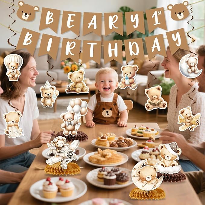 Beary First Birthday Decorations Include Beary 1st Birthday Banners Bear Hanging Swirls Honeycomb Centerpieces Bear Birthday Theme Party Supplies