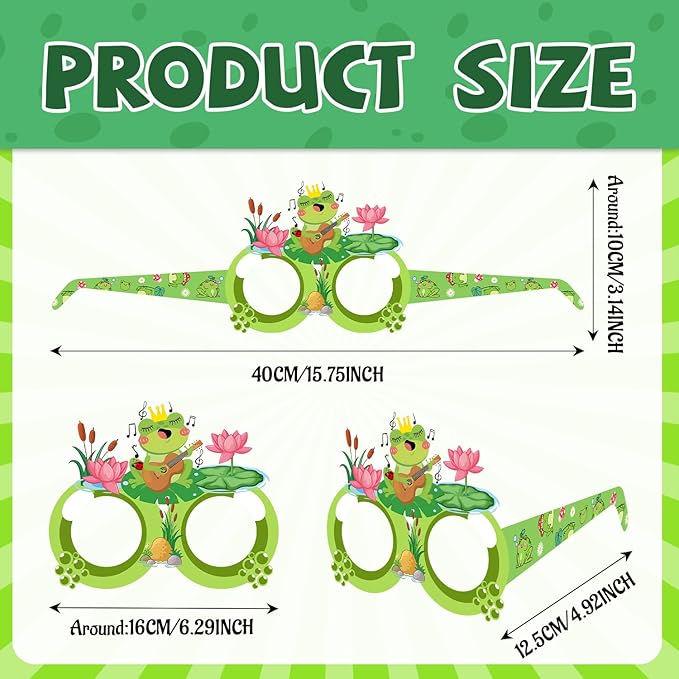 24 PCS Frog Party Paper Eyeglasses, Frog Party Favors Decorations Supplies, Frog Birthday Party Decorations Gifts Photo Booth Props for Kids Boys Girls