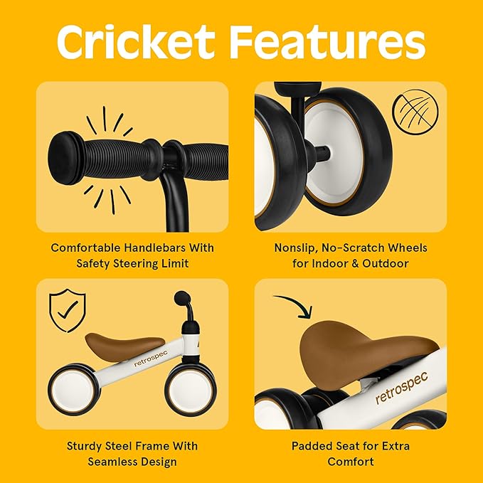 Retrospec Cricket Baby Balance Bike, 4-Wheel Ride-On Toy for Ages 12-24 Months – First Bike & Toddler Bike for 1 Year Old Boys & Girls, First Birthday Gift