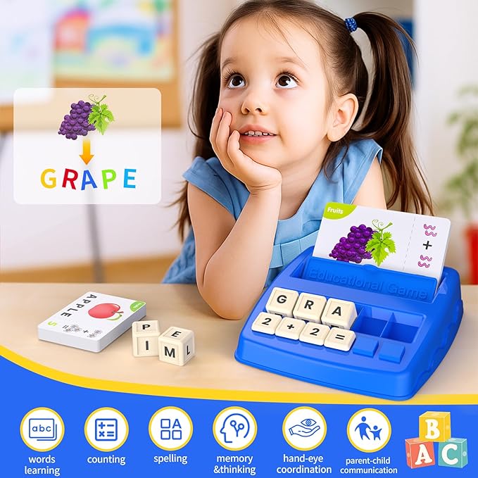 Educational Toys for Kids Ages 3-8, Matching Letter Spelling Math Game ABC Learning, Christmas Birthday Gifts Preschool& Kindergarten Kids for 3 4 5 6 7 8 Year Olds Boys and Girls Navy Blue