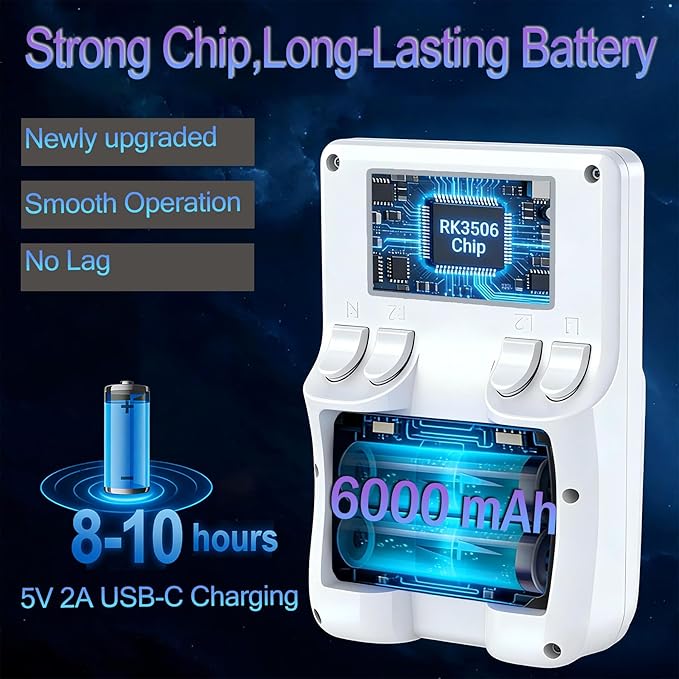 RegiisJoy R60 MAX 40000 in 1 Handheld Game Console, 5.5 Inch IPS Screen Retro Gaming Consoles Main Emulators, Portable Mini Pocket Arcade 6000mAh Battery,128G TF Card,RGB Joysticks White