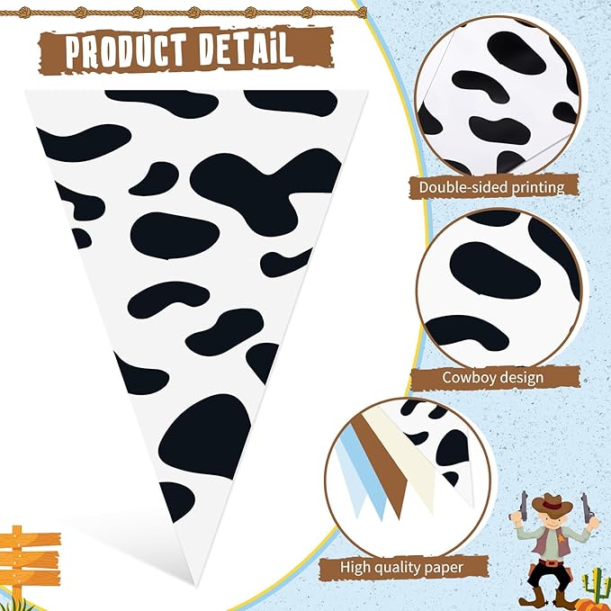Pasimy 5 Pcs Western Cowboy Party Decorations Cowboy Triangle Flag Banner Western Pennant Banner Wild West Rodeo Decor Bunting for Party Baby Shower Birthday Decorations