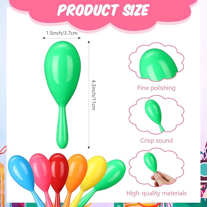 24 Pcs Maracas, 4.3 Inch Plastic Maracas for Mexican Fiesta, Luau Party, Wedding, Birthday, Cinco De Mayo Fiesta Themed Party Supplies (green)