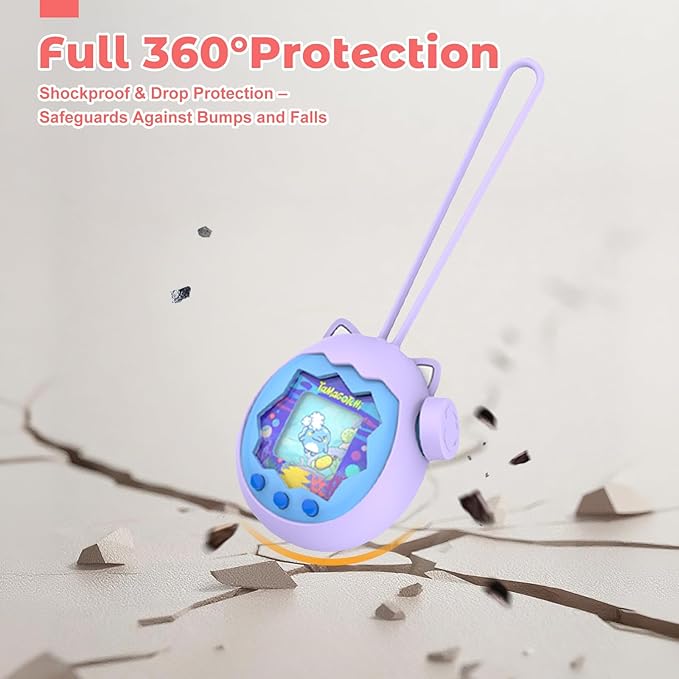 for Tamagotchi Paradise Silicone Case–Soft Protective Cover with Lanyard,Shockproof Dustproof Shell for Tamagotchi Electronic Pet Toy[Purple]