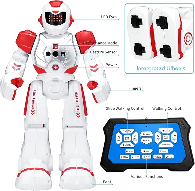 KingsDragon Robots Toy for Kids, RC Gesture Sensing Toy, Interactive Walking Singing Dancing Robot Birthday Presents for Boys Girls Age 6 7 8 9 Years Old,Red