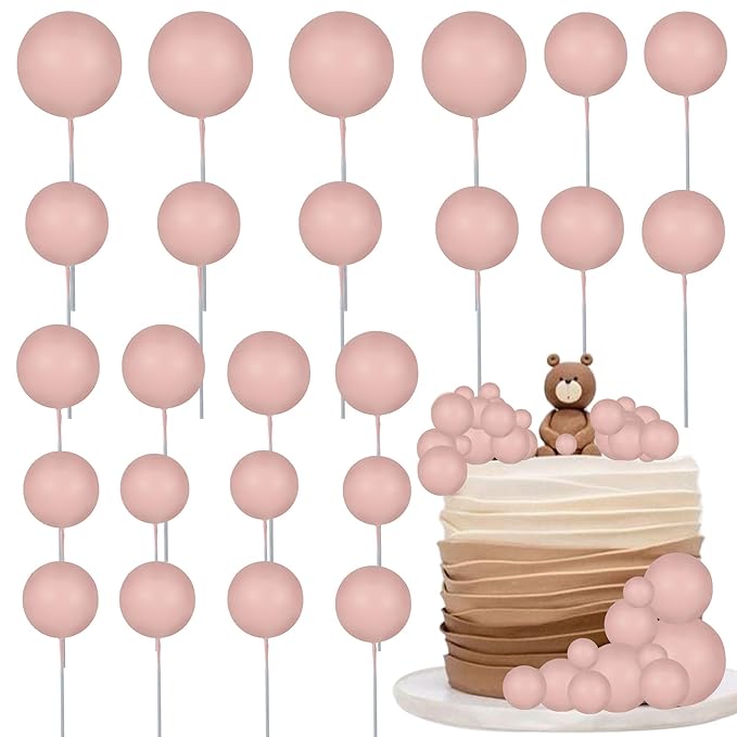Gyufise 30Pcs Balls Cake Toppers Ball Cake Picks Foam Ball Shaped Cupcake Toppers Mini Balloons Baby Shower Cake Decorations for Wedding Enaggement Bridal Shower Birthday Party Supplies Dark Nude