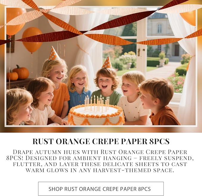 Wedding Decorations, 8 Rolls Rust Orange Brown Crepe Paper Streamers for Rustic Fall Wedding, Bridal Shower, Retro Party, Spring, Summer Decor, Birthday, 82 Ft Long