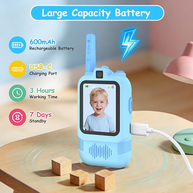 Video Walkie Talkies for Kids with Front and Rear Cameras, 2 Pack Rechargeable Kids Walkie Talkies with Real-Time Video, Long Range Walkie Talkie Toys for Camping Hiking Indoor Outdoor Boys Girls
