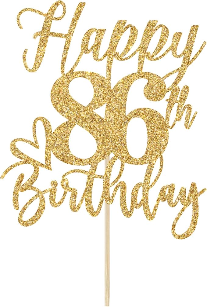 Happy 86th Birthday Cake Topper, 86th Birthday Decorations for Men/Women, Cheers to 86 Years, Hello 86, 86th Happy Birthday Party Supplies Gold Glitter