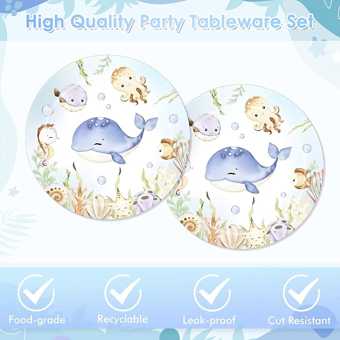 40pcs Under The Sea party Decorations Ocean Paper Plates and Napkins Tableware Set|for birthday Sea Themed Party Ocean Baby Shower Decorations Party Supplies